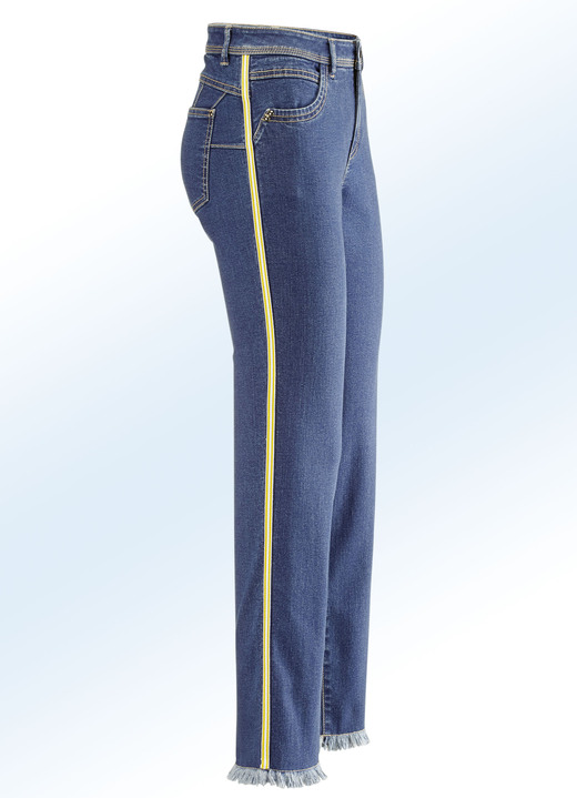 Hosen - Jeans mit modischem Zierband, in Größe 017 bis 050, in Farbe JEANSBLAU-ECRU-GELB Ansicht 1