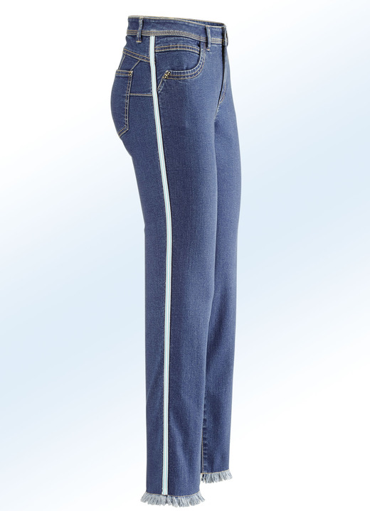 Hosen - Jeans mit modischem Zierband, in Größe 017 bis 050, in Farbe JEANSBLAU-ECRU-MINT Ansicht 1