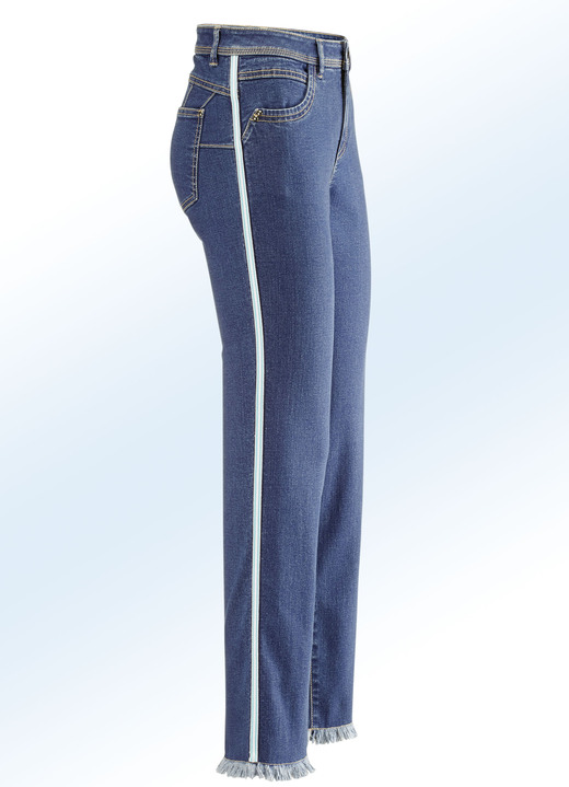 - Jeans mit modischem Zierband, in Größe 017 bis 050, in Farbe JEANSBLAU-ECRU-MINT Ansicht 1