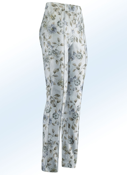 Hosen in Schlupfform - Hose mit farbharmonischer Floraldessinierung, in Größe 017 bis 052, in Farbe BLEU-SAND-GRAU Ansicht 1