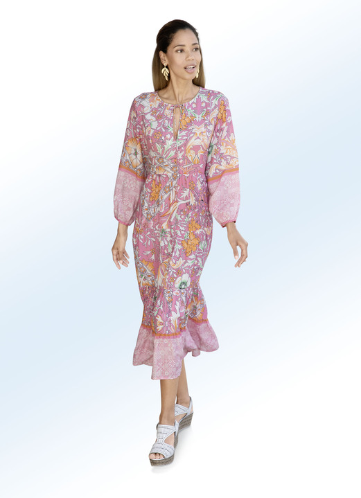 Kleider - Kleid mit gesmokten Abschlüssen, in Größe 036 bis 052, in Farbe PINK-ECRU-BUNT