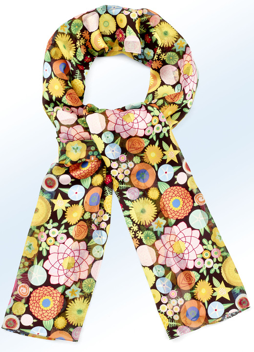 - Schal mit farbenfrohem Dessin, in Farbe SCHWARZ-BUNT Ansicht 1