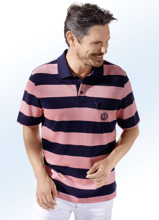 Shirts - Poloshirt in 2 Farben, in Größe 046 bis 062, in Farbe KORALLE-MARINE Ansicht 1