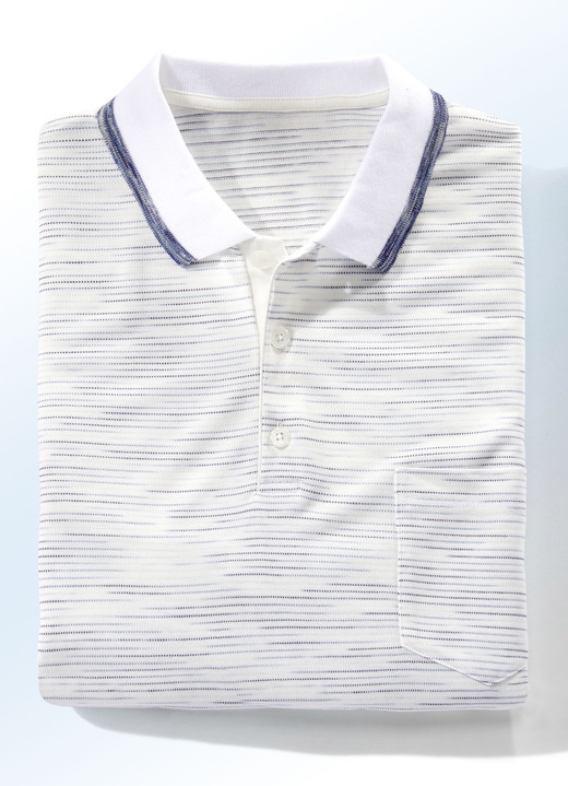 - Poloshirt mit Strickkragen, in Größe 046 bis 062, in Farbe NATUR-BLAU