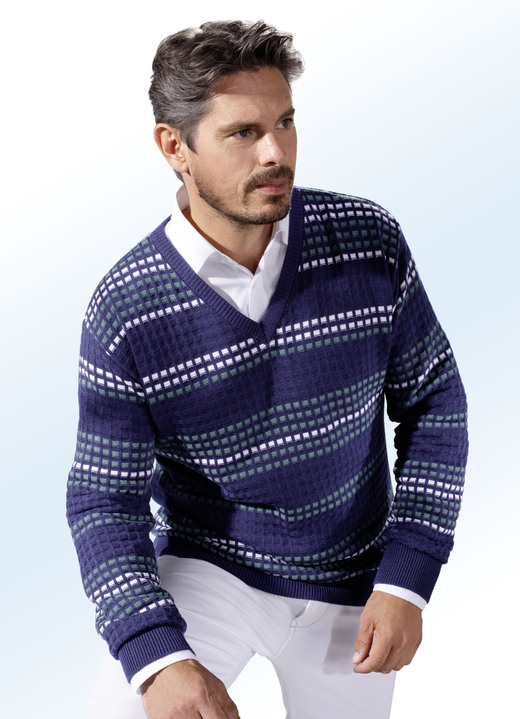 - Pullover mit V-Ausschnitt in 2 Farben, in Größe 044 bis 062, in Farbe DUNKELBLAU