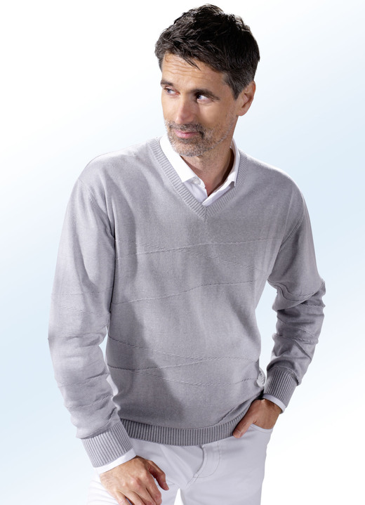 - Pullover mit V-Ausschnitt in 3 Farben, in Größe 046 bis 062, in Farbe GRAU MELIERT