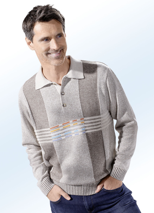 Gemustert - Stilvoller Polopullover, in Größe 046 bis 062, in Farbe BEIGE-BRAUN MELIERT