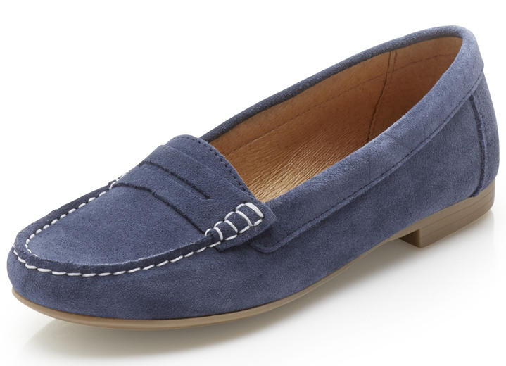 - Mokassin-Slipper mit Lederfutter, in Größe 036 bis 041, in Farbe BLAU