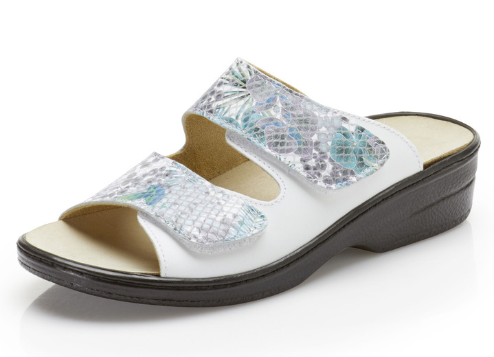 - Pantolette mit floralem Druck , in Größe 036 bis 042, in Farbe WEISS-BUNT Ansicht 1