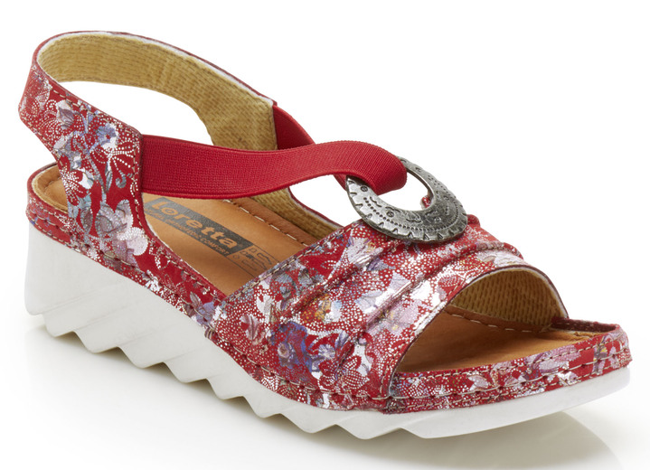 Sandaletten & Pantoletten - Sandale aus floral bedrucktem Nubukleder, in Größe 037 bis 041, in Farbe ROT Ansicht 1