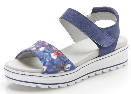 Sandale mit bunt bedrucktem Veloursmaterial