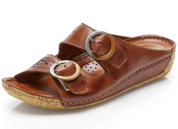 - Gemini Pantolette mit verstellbaren Schließen , in Größe 036 bis 042, in Farbe COGNAC