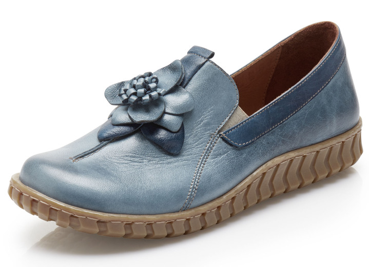 - Gemini Slipper mit Lederblüte, in Größe 036 bis 042, in Farbe JEANSBLAU Ansicht 1