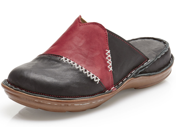 Sandaletten & Pantoletten - Gemini Clog aus schattiertem Rind-Nappaleder, in Größe 036 bis 042, in Farbe SCHWARZ-ROT Ansicht 1