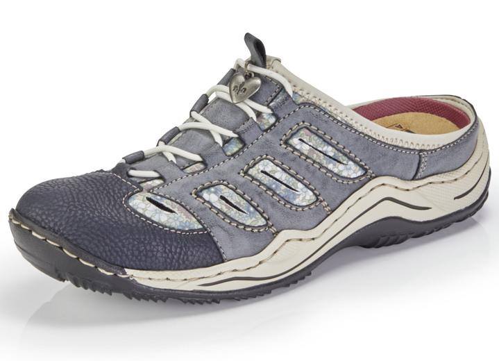 Rieker - Rieker, klassische Damen-Clogs, mit Elastik-Zierschnürung, in Größe 036 bis 043, in Farbe JEANS-BEIGE Ansicht 1