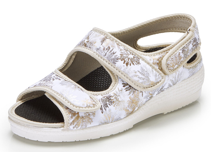 Sandaletten & Pantoletten - Sandale aus glänzendem Textilmaterial, in Größe 036 bis 040, in Farbe ECRU Ansicht 1