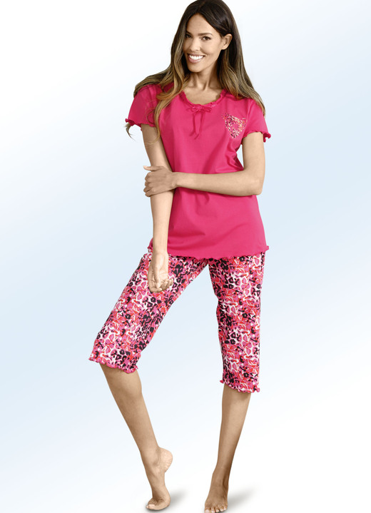 Schlafanzüge & Shortys - Schlafanzug mit Satinband und kurzen Ärmeln, in Größe 042 bis 052, in Farbe PINK-BUNT
