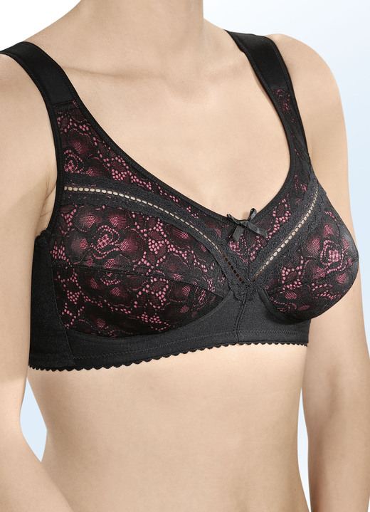 - BH mit unterlegter Elastikspitze, in Größe 080 bis 110, in Cup B, in Farbe SCHWARZ-PINK Ansicht 1