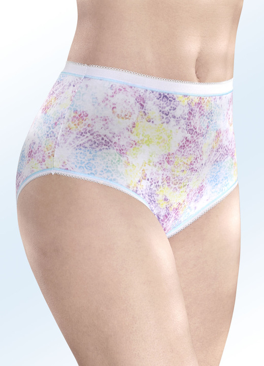 Slips - Dreierpack Slips mit elastischen Abschlüssen, in Größe 038 bis 056, in Farbe WEIß-BUNT Ansicht 1