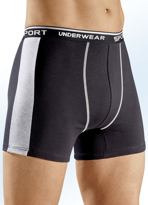 Pants & Boxershorts - Dreierpack Pants, uni mit Einsätzen, in Größe 005 bis 010, in Farbe SCHWARZ-GRAU MELIERT