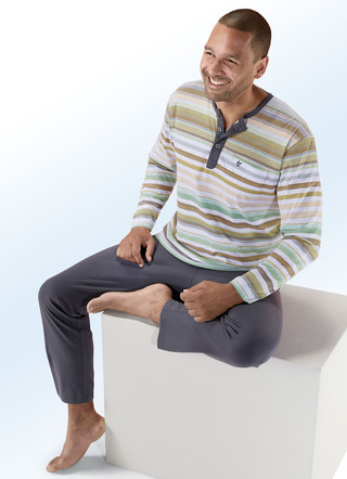 Hajo Klima Komfort Schlafanzug mit Knopfleiste, garngefärbtem Ringeldessin