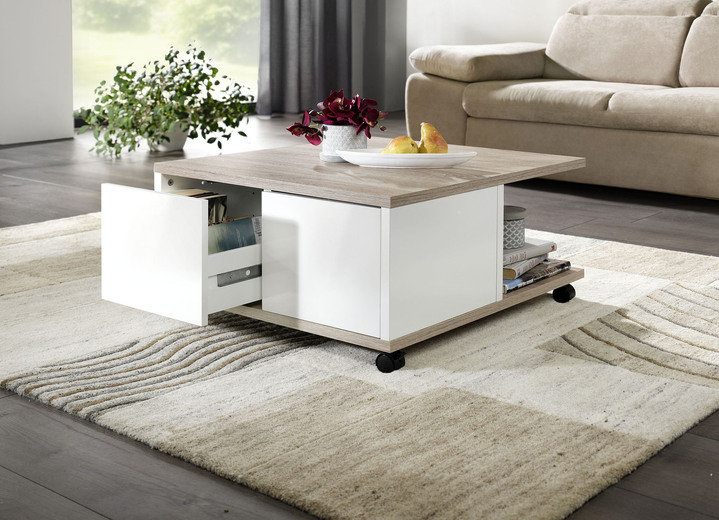 Couchtische - Topaktueller Couchtisch mit Schubladen, in Farbe EICHE-WEIß Ansicht 1