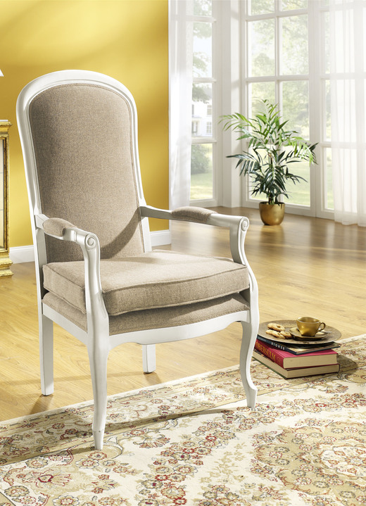 Stühle & Sitzbänke - Armlehnensessel mit losem Sitzkissen, in Farbe WEISS-BEIGE Ansicht 1
