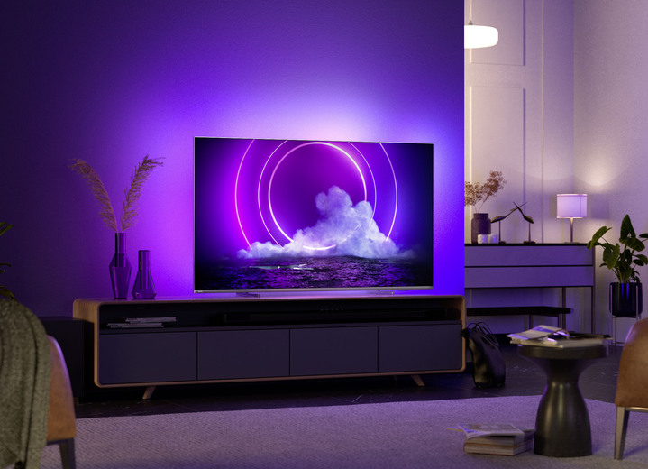 Fernseher - Philips 4K-Ultra-HD-Ambilight-LED-Fernseher, kompatibel mit DTS Play-Fi, in Farbe SILBER Ansicht 1