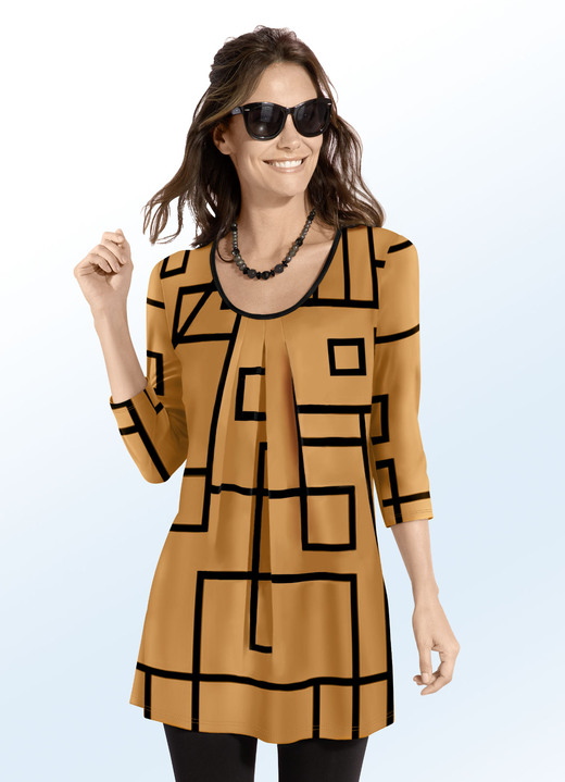 3/4-Arm - Longshirt mit Faltenlegung im Vorderteil, in Farbe MESSING-SCHWARZ