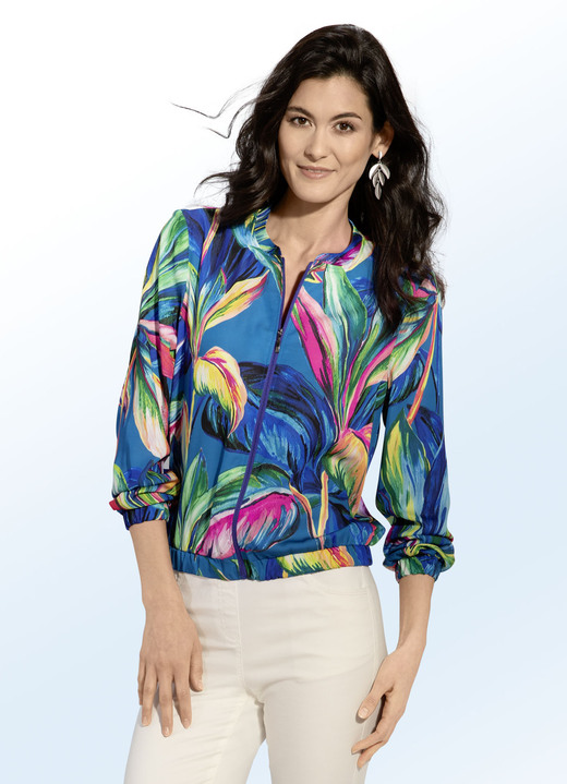 Blusen & Tuniken - Blusenjacke mit elastisch gesmokten Abschlüssen, in Größe 034 bis 050, in Farbe PAZIFIK-BUNT