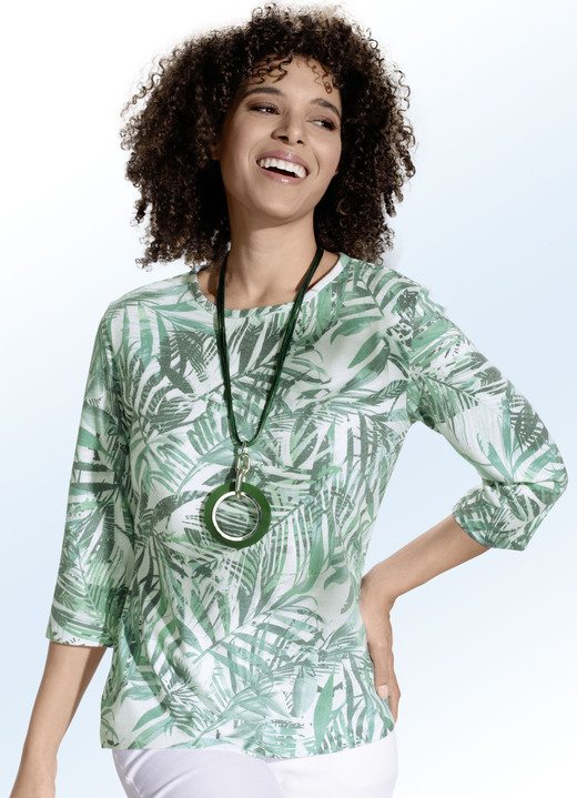Pullover & Strickmode - Pullover mit floralem Alloverdruck, in Größe 036 bis 052, in Farbe GRÜN-MULTICOLOR