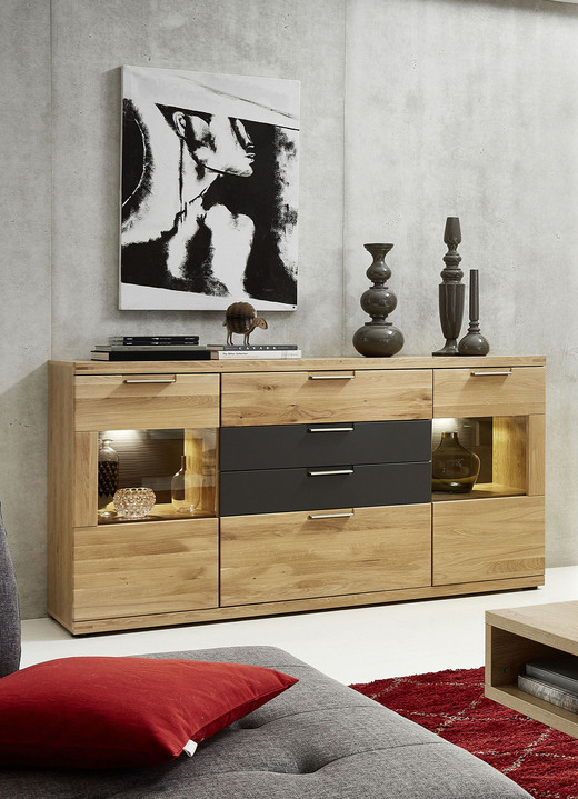 - Sideboard mit LED-Beleuchtung und Massivholz-Fronten, in Farbe W.EICHE-GRAPHIT