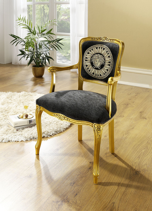 Stühle & Sitzbänke - Armlehnenstuhl mit Federkernpolsterung, in Farbe GOLD-SCHWARZ Ansicht 1