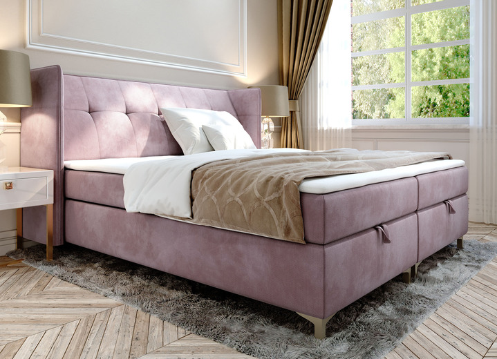 Boxspringbetten - Boxspringbett mit Bettkasten und Topper, in Farbe ALTROSA
