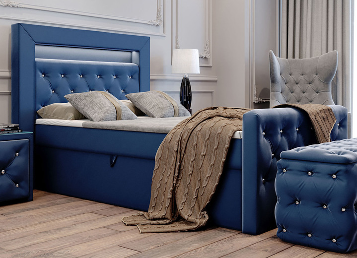 Boxspringbetten - Boxspringbett mit LED-Beleuchtung und Topper, in Farbe DUNKELBLAU Ansicht 1