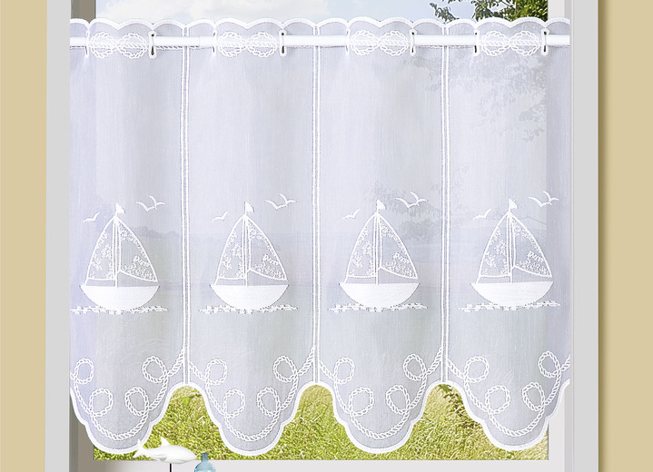 Kurzgardinen - Kurzstore aus besticktem Batist mit Stangendurchzug, in Größe 784 (H45xB 90 cm) bis 859 (H60xB155 cm), in Farbe WEISS-WEISS Ansicht 1