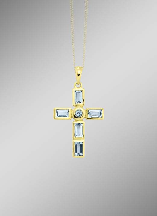 - Interessanter Kreuz-Anhänger mit beh. Blautopas, in Farbe  Ansicht 1