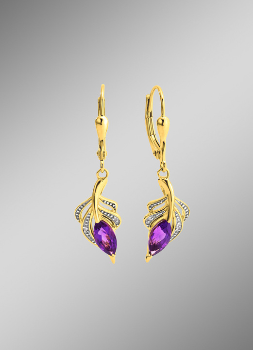 Ohrschmuck - Edle Ohrringe mit Amethyst und 4 Diamanten, in Farbe  Ansicht 1