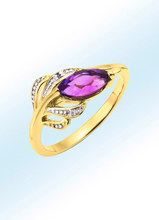 Edler Damenring mit echt Amethyst und 2 Diamanten