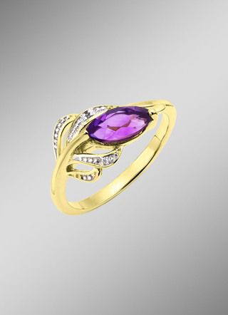 Edler Damenring mit echt Amethyst und 2 Diamanten