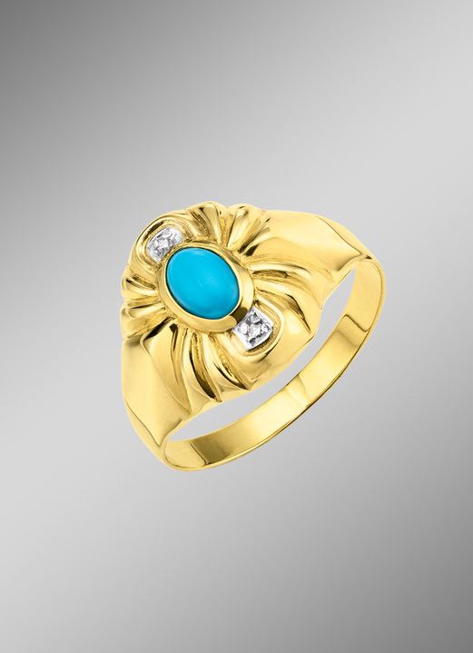 Ringe - Besonderer Damenring mit Türkis, beh. und 2 Diamanten, in Größe 160 bis 220, in Farbe  Ansicht 1