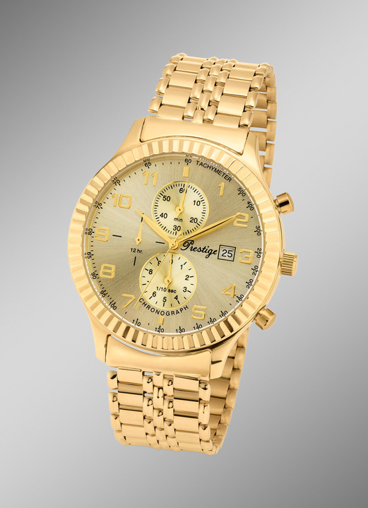 Chronographen - Prestige-Quartz-Chronograph mit Gehäuse und Band aus Gold 585/- fein, in Farbe  Ansicht 1