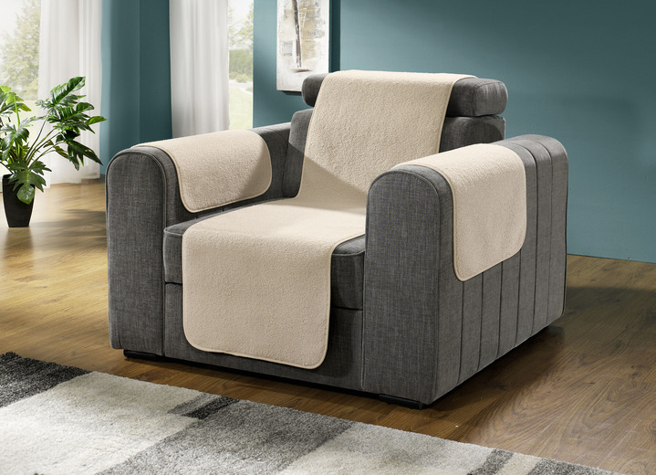 Sessel- & Sofaüberwürfe - Flauschige Sessel-, Couch- und Armlehnenschoner, in Größe 101 (Sesselschoner, 50x150 cm) bis 865 (2x Armlehnenschoner, 50x 70 cm), in Farbe BEIGE Ansicht 1