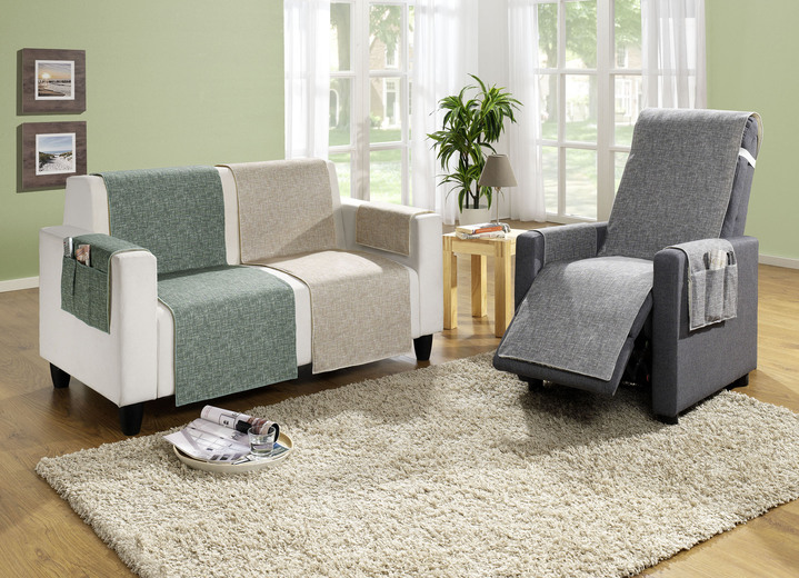 Sessel- & Sofaüberwürfe - Wohnaccessoires in dekorativer Optik mit natürlichem Sitzkomfort, in Farbe SILBER, in Ausführung Sesselschoner mit Anti-Rutsch-Beschichtung Ansicht 1