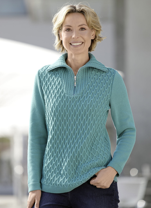 Basics - Pullover mit aufwendiger Struktur, in Größe 038 bis 054, in Farbe MINT