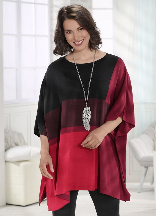 Ponchos - Poncho-Pullover in Feinstrick, in Größe 001(38-42) bis 004(56-60), in Farbe BORDEAUX-SCHWARZ-MULTICOLOR