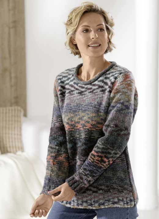 Langarm - Pullover aus hochwertigem Melangegarn, in Größe 036 bis 052, in Farbe TERRA-BEERE-MULTICOLOR Ansicht 1