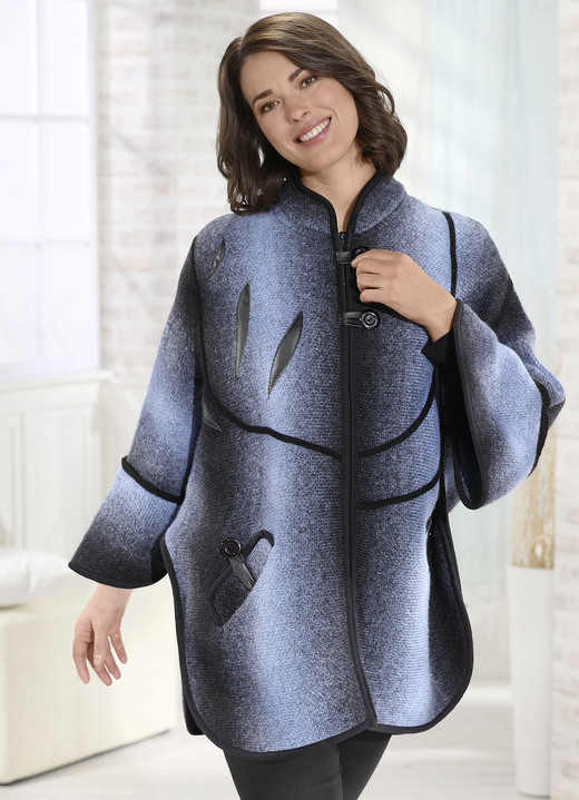 - Poncho mit aufwendigen Details, in Größe 040 bis 060, in Farbe JEANSBLAU MELIERT-SCHWARZ