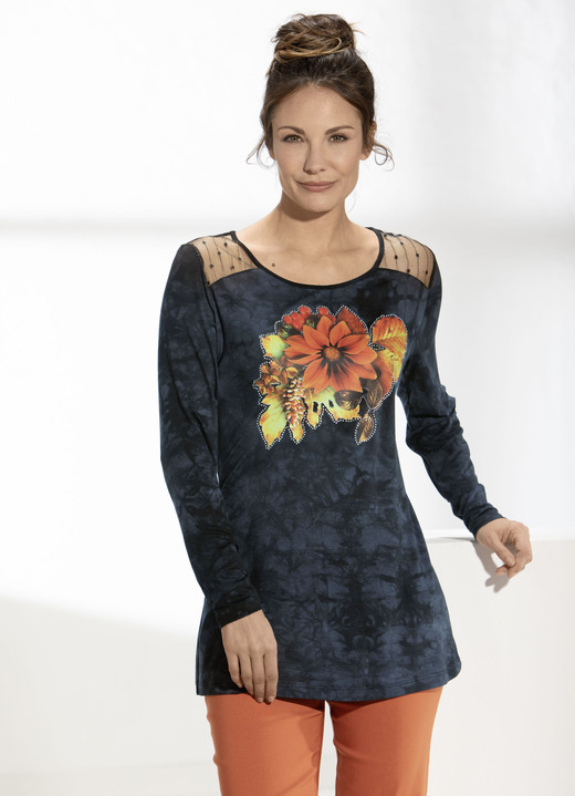 Langarm - Longshirt mit effektvollem Tüll-Einsatz in 2 Farben, in Größe 038 bis 056, in Farbe ANTHRAZIT Ansicht 1