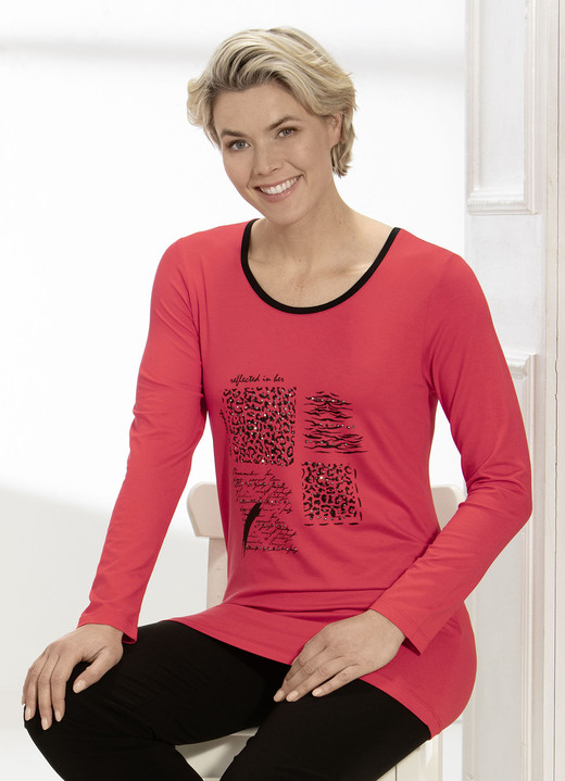 Shirts - Shirt mit Kontrast- und Plättchenzier in 2 Farben, in Größe 038 bis 056, in Farbe ROT Ansicht 1